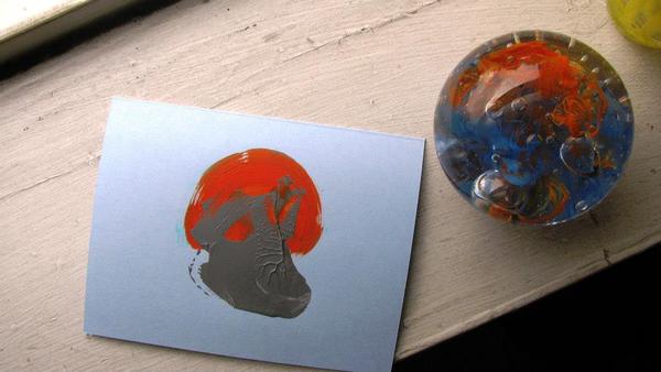 Paperweight with hand-painted card